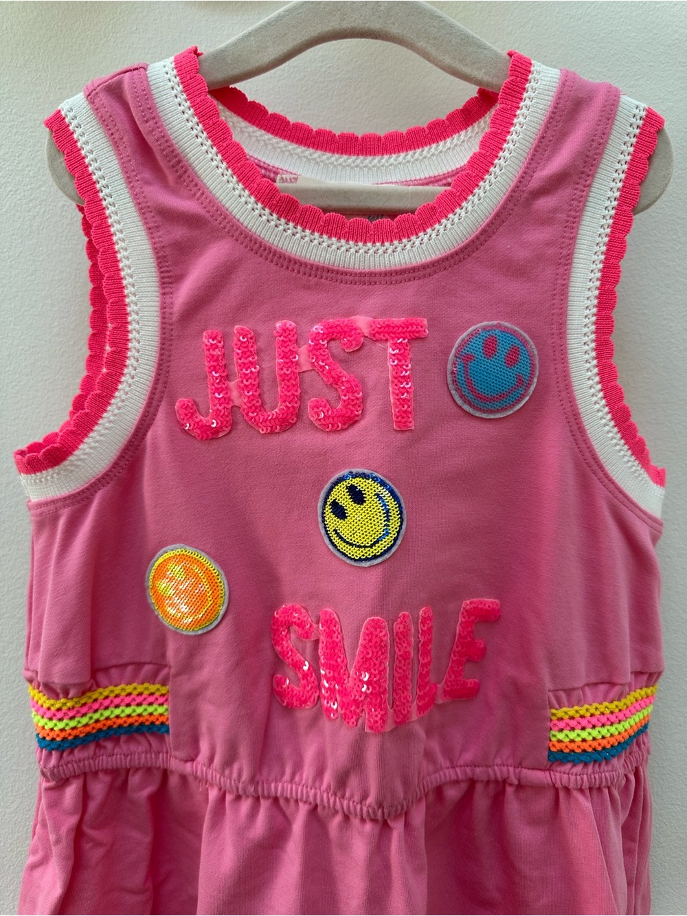Baby Sara Girls Size 6 Pink Sequin “Just Smile” Dress - Picture 2 of 5